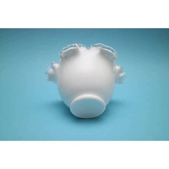 Fenton Silver Crest Footed Milk Glass Ruffled Bowl | Double Crimp - Picture 2 of 5